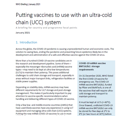 Putting Vaccines To Use With An Ultra Cold Chain Ucc System A Briefing For Country And Programme Focal Points Putting Vaccines To Use With An Ultra Cold Chain Ucc System A Briefing For Country And Programme Focal Points